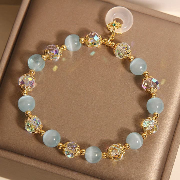 Buddha Stones Blue Cat's Eye White Crystal Peace Buckle Meaning Balance Bracelet - image 5