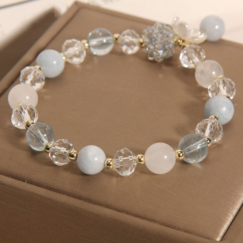Buddha Stones Aquamarine Yellow Cat's Eye Stone Flower Peace Bracelet - image 4