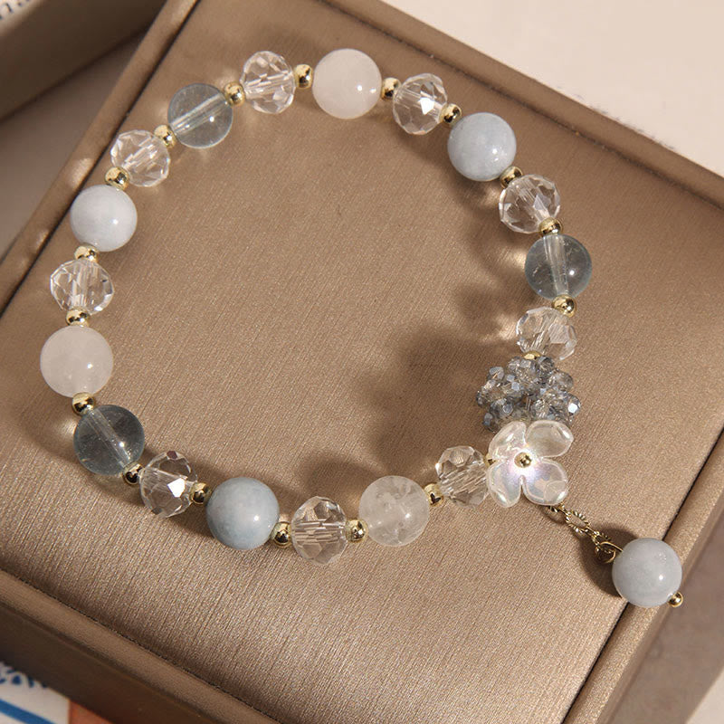 Buddha Stones Aquamarine Yellow Cat's Eye Stone Flower Peace Bracelet - image 1