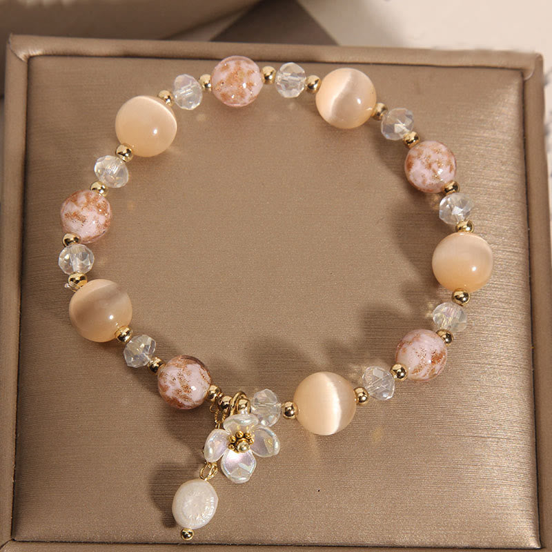 Buddha Stones Aquamarine Yellow Cat's Eye Stone Flower Peace Bracelet - image 7