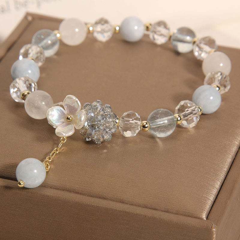 Buddha Stones Aquamarine Yellow Cat's Eye Stone Flower Peace Bracelet - image 3