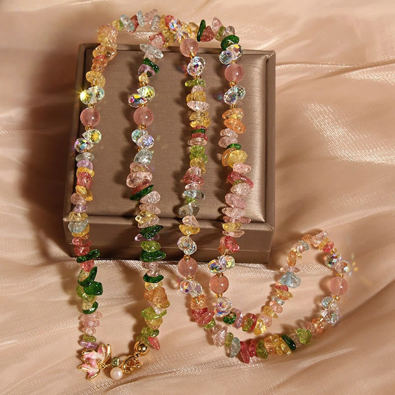 Buddha Stones Butterfly Flower Amethyst Strawberry Quartz Balance Necklace Pendant - Colored Crystal With Flower - image 10