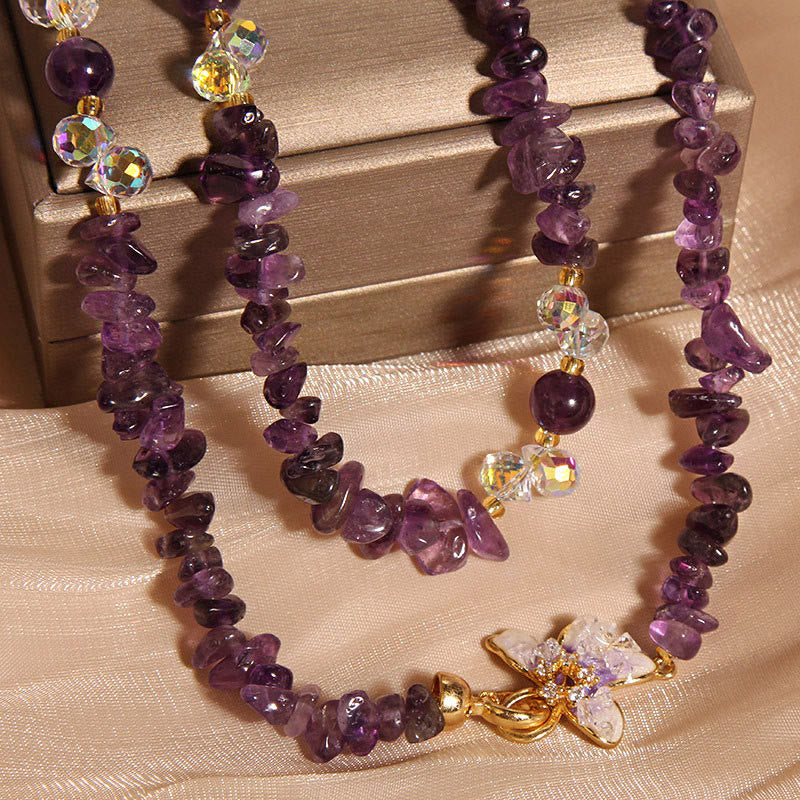 Buddha Stones Butterfly Flower Amethyst Strawberry Quartz Balance Necklace Pendant - image 4