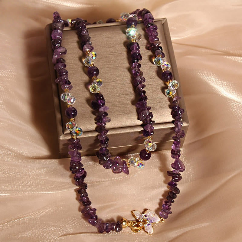 Buddha Stones Butterfly Flower Amethyst Strawberry Quartz Balance Necklace Pendant - image 1
