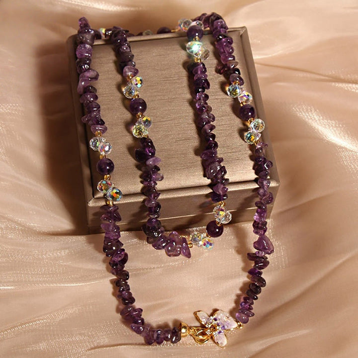 Buddha Stones Butterfly Flower Amethyst Strawberry Quartz Balance Necklace Pendant - image 1
