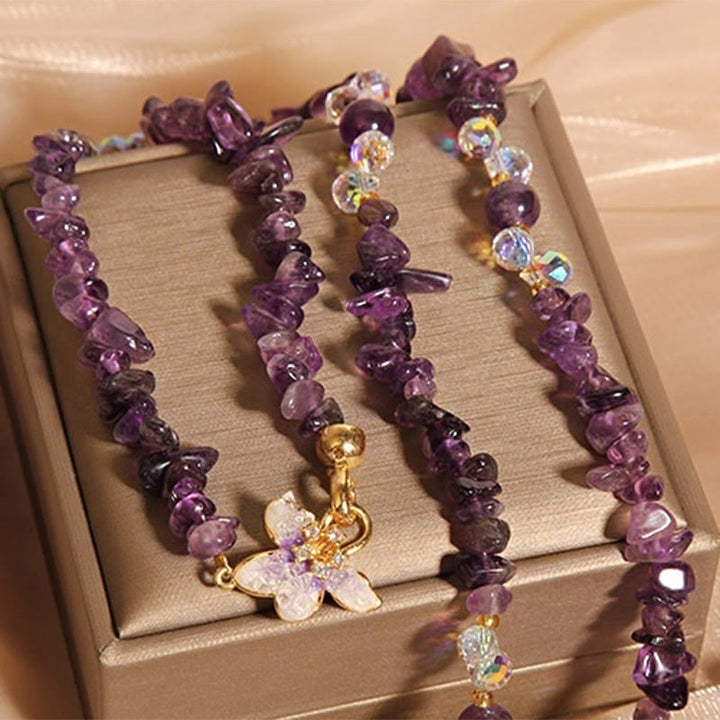 Buddha Stones Butterfly Flower Amethyst Strawberry Quartz Balance Necklace Pendant - image 2