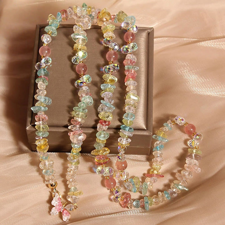 Buddha Stones Butterfly Flower Amethyst Strawberry Quartz Balance Necklace Pendant - Colored Crystal With Butterfly - image 13