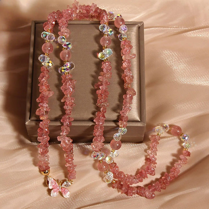 Buddha Stones Butterfly Flower Amethyst Strawberry Quartz Balance Necklace Pendant - Strawberry Quartz - image 6