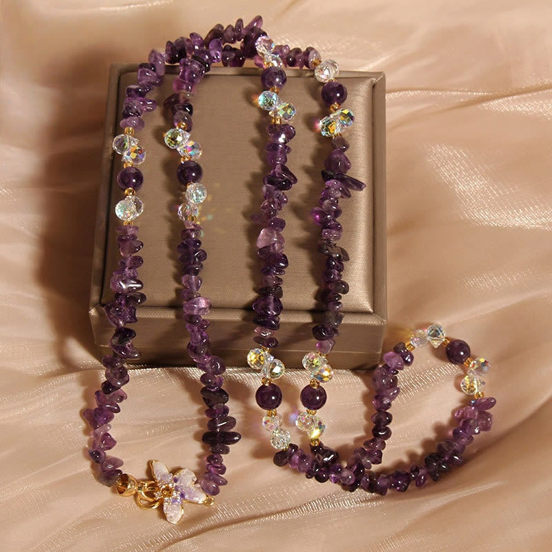 Buddha Stones Butterfly Flower Amethyst Strawberry Quartz Balance Necklace Pendant - Amethyst - image 0