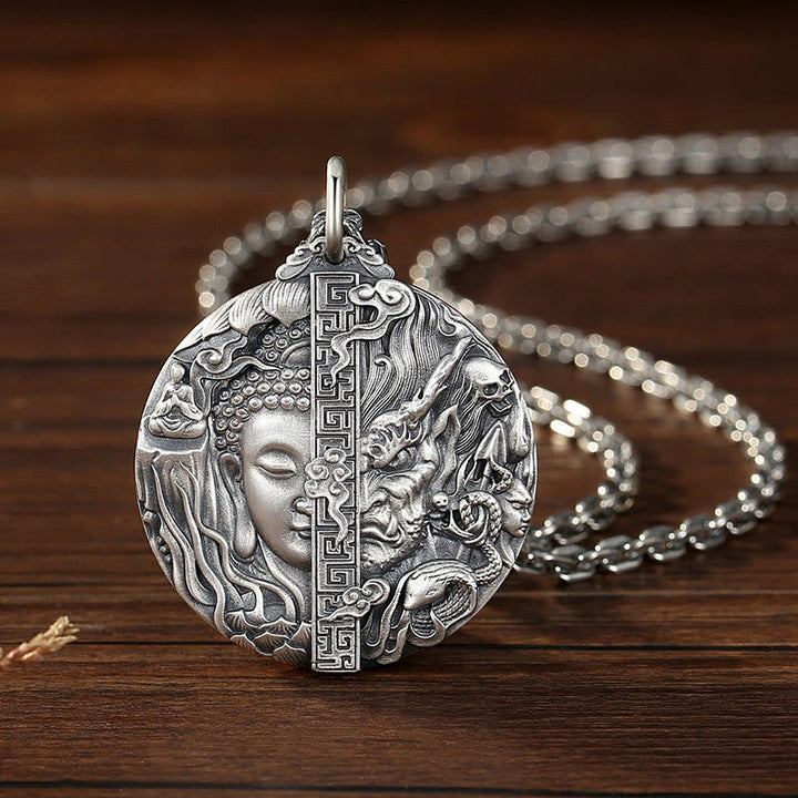 Buddha Stones Copper Buddha Demon Pattern Compassion Pendant Necklace - Copper - image 0