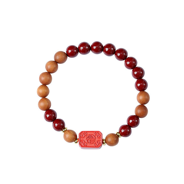 Buddha Stones Cinnabar Wood Beads Lotus Fu Character Blessing Bracelet - image 9