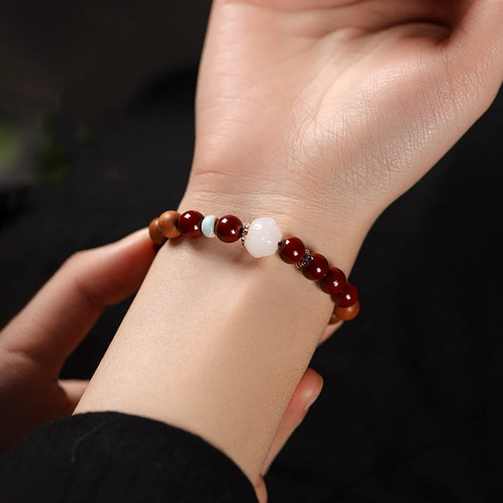 Buddha Stones Cinnabar Wood Beads Lotus Fu Character Blessing Bracelet - image 3
