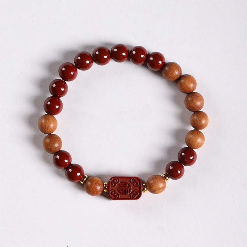 Buddha Stones Cinnabar Wood Beads Lotus Fu Character Blessing Bracelet - image 10