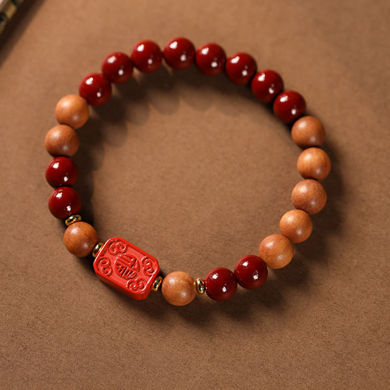 Buddha Stones Cinnabar Wood Beads Lotus Fu Character Blessing Bracelet - image 8