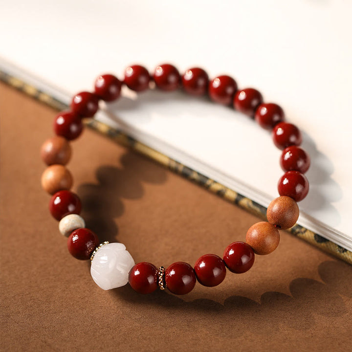 Buddha Stones Cinnabar Wood Beads Lotus Fu Character Blessing Bracelet - image 2