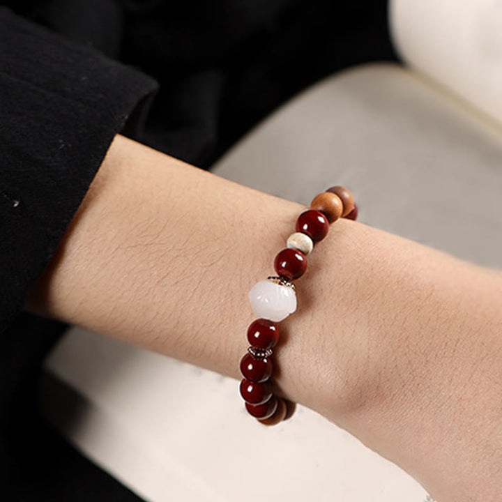 Buddha Stones Cinnabar Wood Beads Lotus Fu Character Blessing Bracelet - image 4