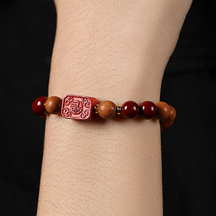 Buddha Stones Cinnabar Wood Beads Lotus Fu Character Blessing Bracelet - image 13