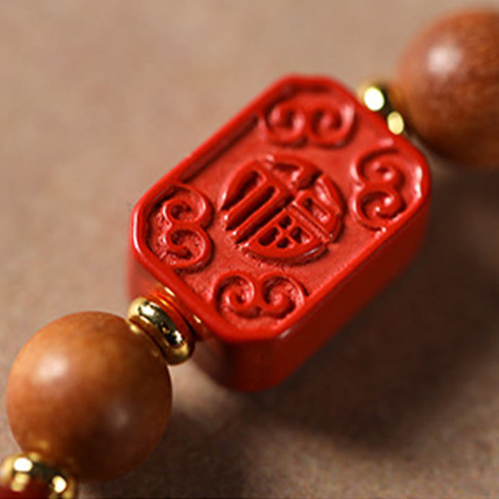 Buddha Stones Cinnabar Wood Beads Lotus Fu Character Blessing Bracelet - image 15
