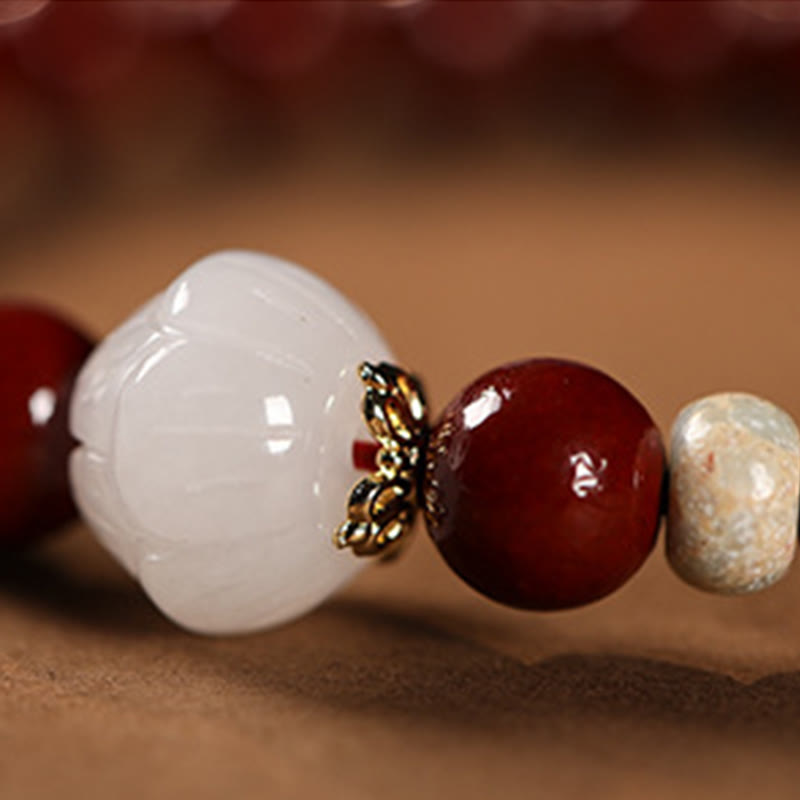Buddha Stones Cinnabar Wood Beads Lotus Fu Character Blessing Bracelet - image 14