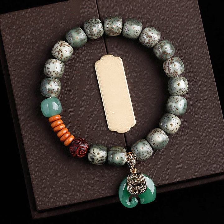 Buddha Stones Hand PolishedStar Moon Bodhi Seed Elephant Pattern Inner Peace Bracelet - Green Star Moon Bodhi Seed & Green Elephant(Wrist Circumference: 14-16cm) - image 15