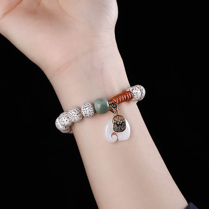 Buddha Stones Hand PolishedStar Moon Bodhi Seed Elephant Pattern Inner Peace Bracelet - image 4