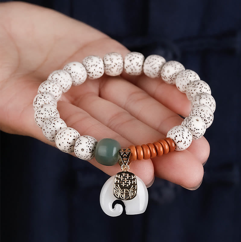 Buddha Stones Hand PolishedStar Moon Bodhi Seed Elephant Pattern Inner Peace Bracelet - image 8