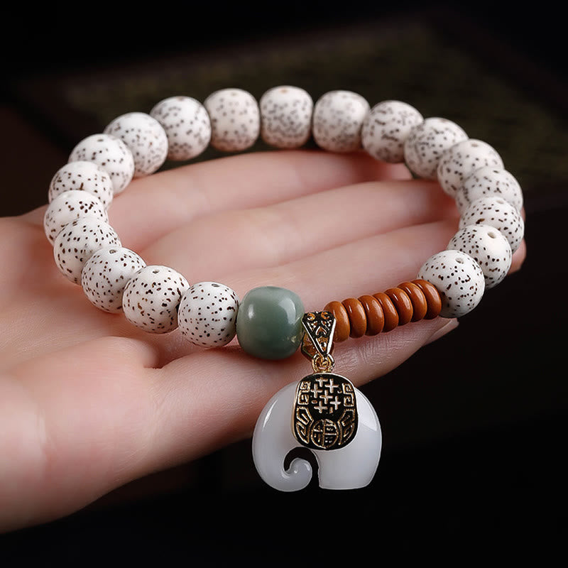 Buddha Stones Hand PolishedStar Moon Bodhi Seed Elephant Pattern Inner Peace Bracelet - image 1