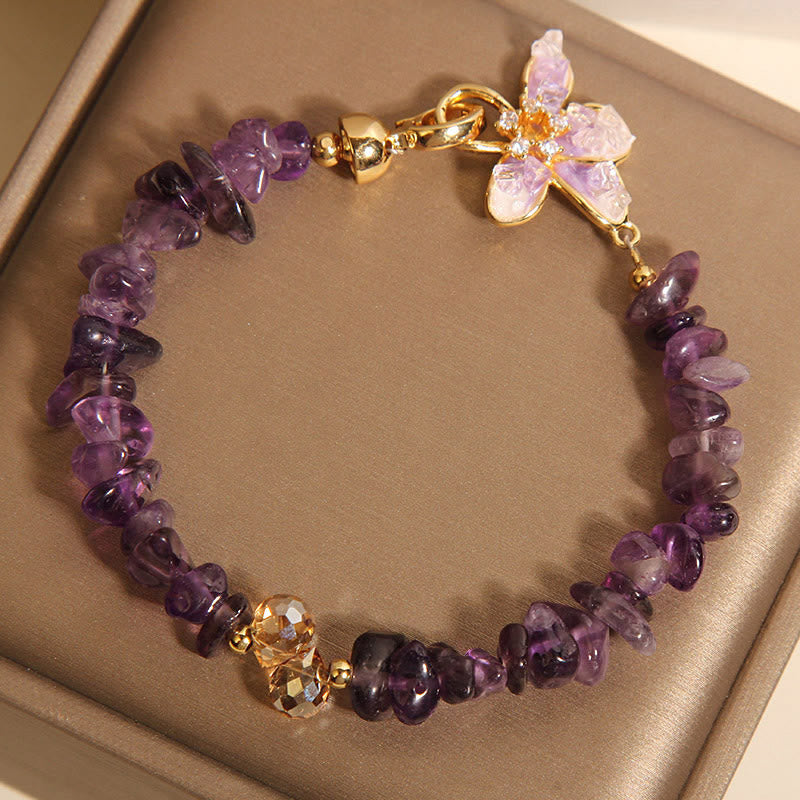 Buddha Stones Natural Irregular Gravel Amethyst Blue Crystal Wisteria Balance Bracelet - image 1