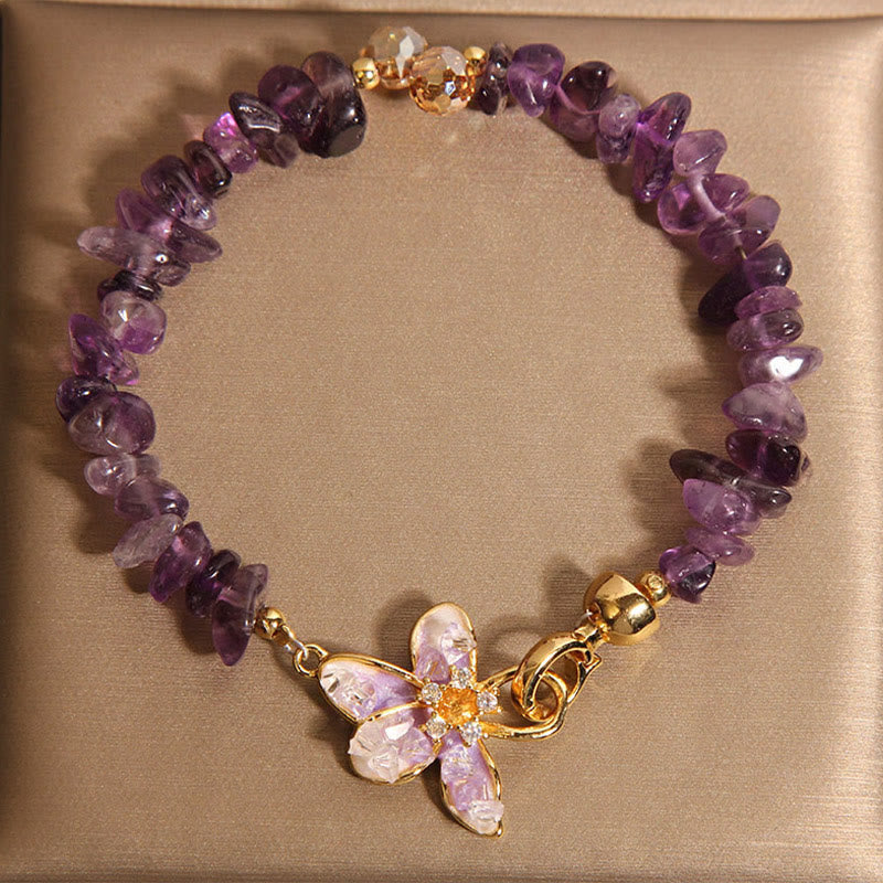 Buddha Stones Natural Irregular Gravel Amethyst Blue Crystal Wisteria Balance Bracelet - Amethyst(Wrist Circumference: 15-19cm) - image 0