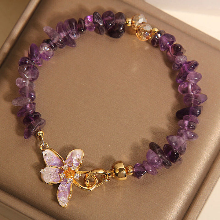 Buddha Stones Natural Irregular Gravel Amethyst Blue Crystal Wisteria Balance Bracelet - image 2