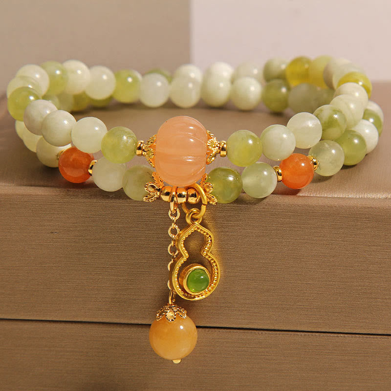Buddha Stones Double Wrap Gourd Pumpkin Green Grape Serpentine Jade Luck Bracelet - image 2