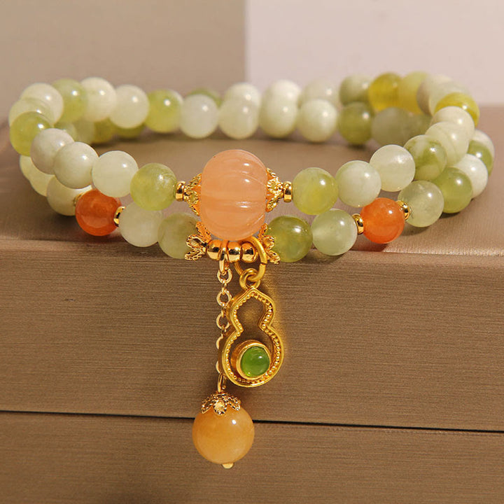 Buddha Stones Double Wrap Gourd Pumpkin Green Grape Serpentine Jade Luck Bracelet - image 2