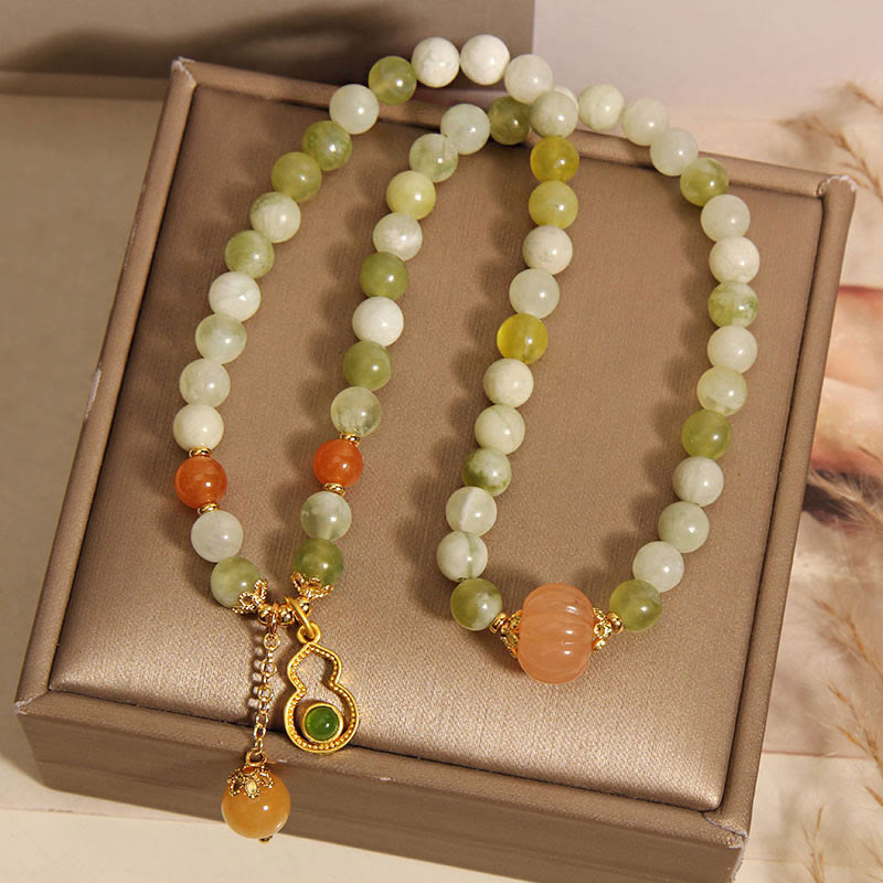 Buddha Stones Double Wrap Gourd Pumpkin Green Grape Serpentine Jade Luck Bracelet - image 8