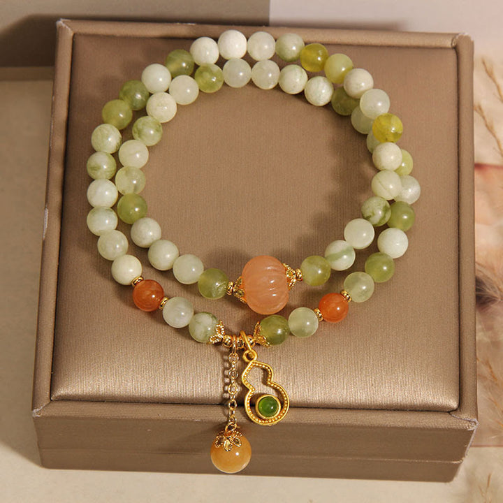 Buddha Stones Double Wrap Gourd Pumpkin Green Grape Serpentine Jade Luck Bracelet - image 4