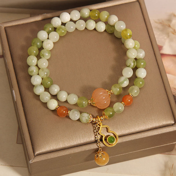 Buddha Stones Double Wrap Gourd Pumpkin Green Grape Serpentine Jade Luck Bracelet - image 3