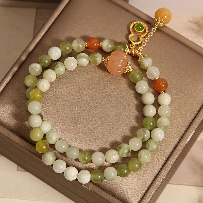 Buddha Stones Double Wrap Gourd Pumpkin Green Grape Serpentine Jade Luck Bracelet - image 6