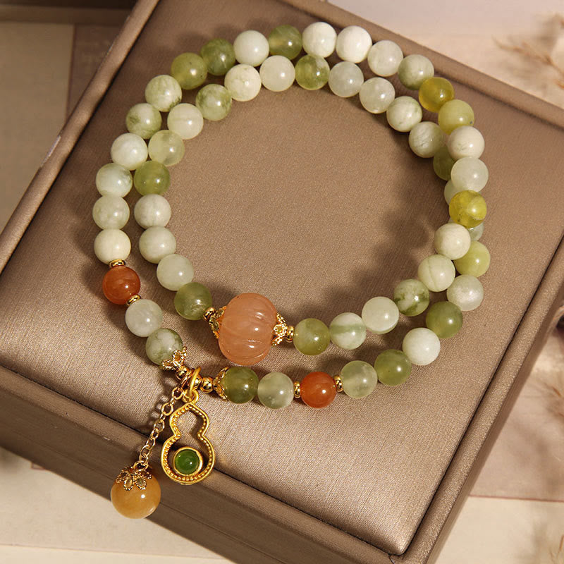 Buddha Stones Double Wrap Gourd Pumpkin Green Grape Serpentine Jade Luck Bracelet - image 7
