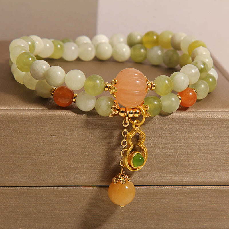 Buddha Stones Double Wrap Gourd Pumpkin Green Grape Serpentine Jade Luck Bracelet - image 1