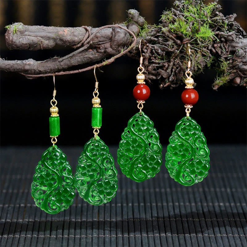 Buddha Stones Water Droplet Hollow Shape Jade Red Agate 925 Sterling Silver Luck Earrings - image 0