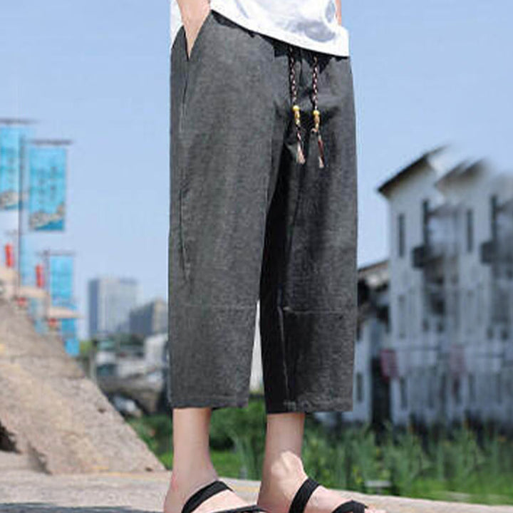 Buddha Stones Casual Woven Bead Waist Rope Men's 7-8 Length Spandex Pants With Pockets - image 1