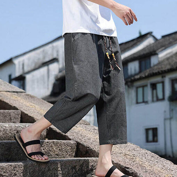 Buddha Stones Casual Woven Bead Waist Rope Men's 7-8 Length Spandex Pants With Pockets - image 6