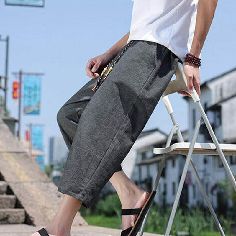 Buddha Stones Casual Woven Bead Waist Rope Men's 7-8 Length Spandex Pants With Pockets - image 7