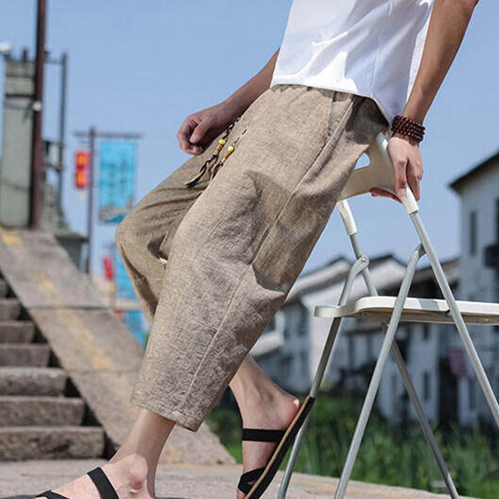 Buddha Stones Casual Woven Bead Waist Rope Men's 7-8 Length Spandex Pants With Pockets - image 16