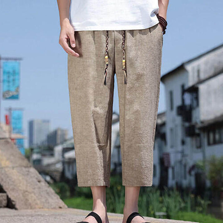 Buddha Stones Casual Woven Bead Waist Rope Men's 7-8 Length Spandex Pants With Pockets - Tan - US/UK/AU46，EU56 (5XL) - image 11