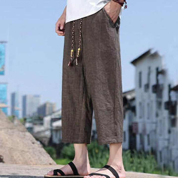 Buddha Stones Casual Woven Bead Waist Rope Men's 7-8 Length Spandex Pants With Pockets - SaddleBrown - US/UK/AU46，EU56 (5XL) - image 18