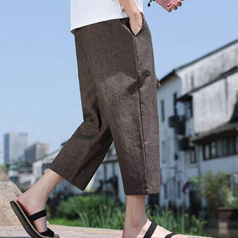 Buddha Stones Casual Woven Bead Waist Rope Men's 7-8 Length Spandex Pants With Pockets - image 21