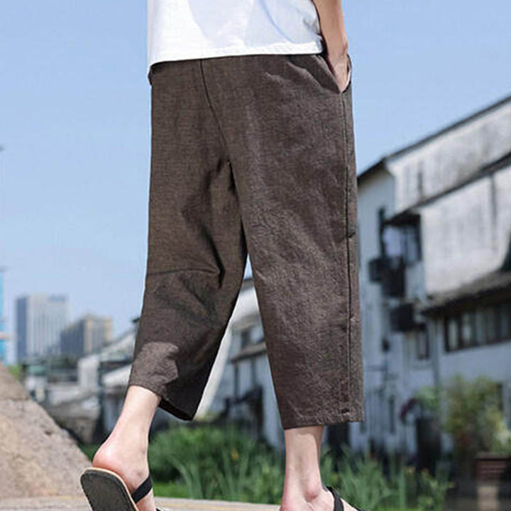 Buddha Stones Casual Woven Bead Waist Rope Men's 7-8 Length Spandex Pants With Pockets - image 20