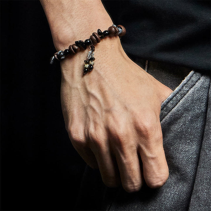 Buddha Stones Natural Coffee Beans Tiger Eye Fu Character Protection Bracelet - image 4
