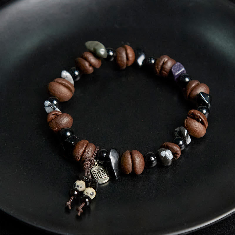 Buddha Stones Natural Coffee Beans Tiger Eye Fu Character Protection Bracelet - image 3