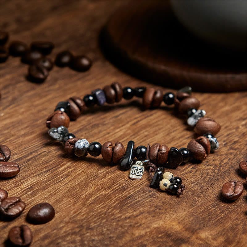 Buddha Stones Natural Coffee Beans Tiger Eye Fu Character Protection Bracelet - image 2